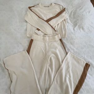 Retro Cream Loungewear Set Sweater Sweatpants